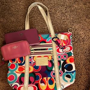3 piece Coach set. Tote plus 2 wallets